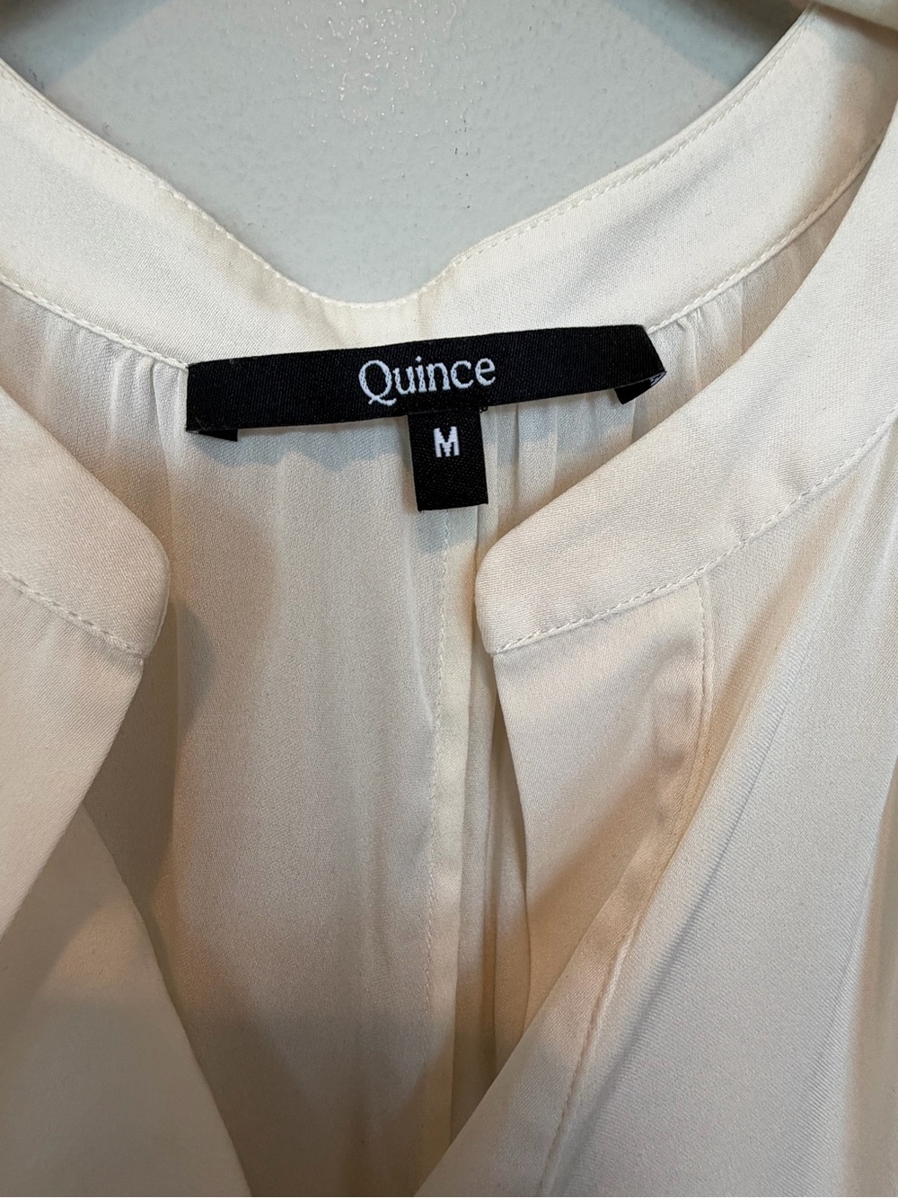 Quince Silk Cream Cap-Sleeve V-Neck Tunic Blouse - Picture 3 of 5